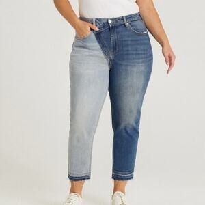 Risen Jeans Color Block High Rise Straight Cropped size 9‎ raw hem Denim Jean